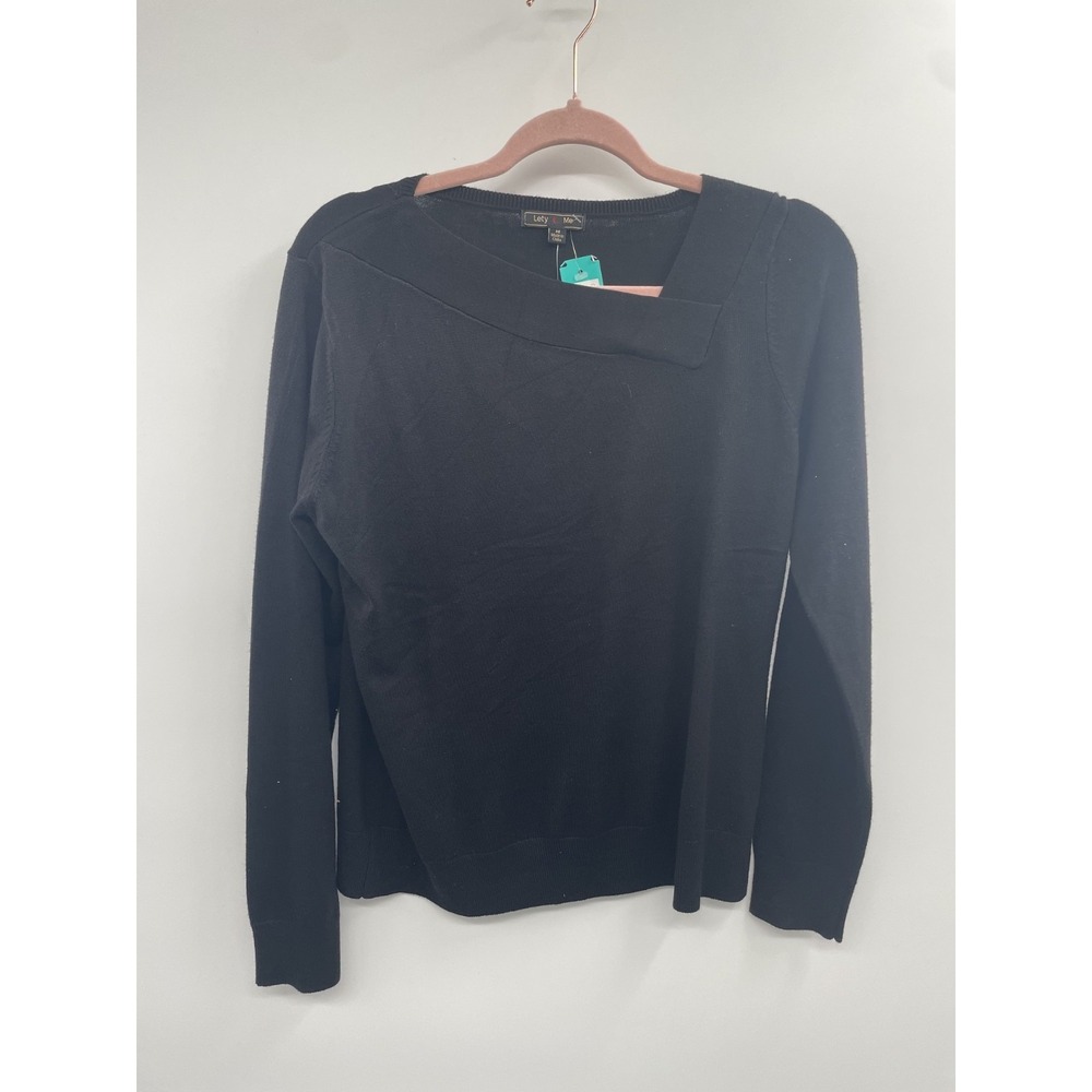 Lety & Me Beatrix Sweater Womens Medium Black Asymmetrical Neck Classic Cozy NWT